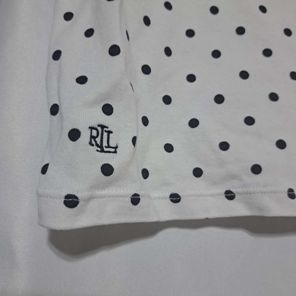 Lauren Ralph Lauren Womens Large White Black Polka Dot Short‎ Sleeve Top - Picture 2 of 4